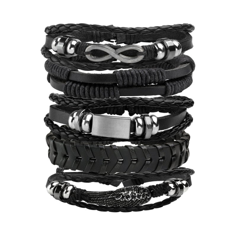 MILAKOO 5 Pcs Braided Leather Bracelets for Men Women Woven Braided Cuff Wristband Adjustable - Image 1